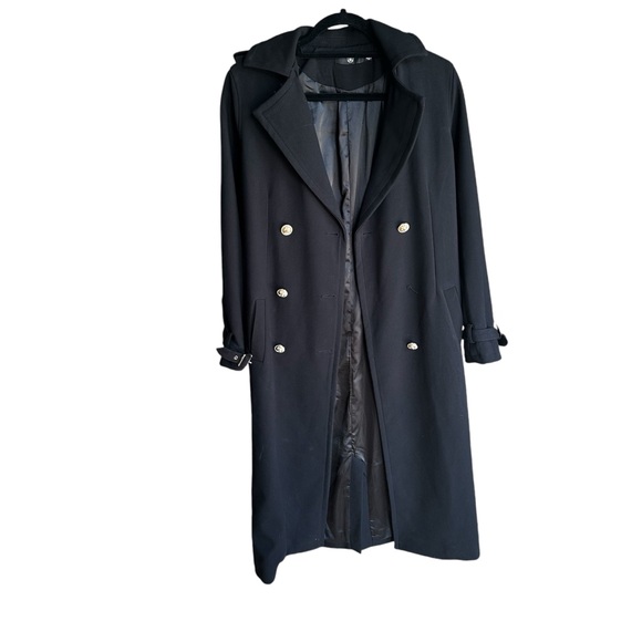Missguided Black Trench Coat Peacoat Fall Size 8 Gold Hardware - Picture 2 of 7
